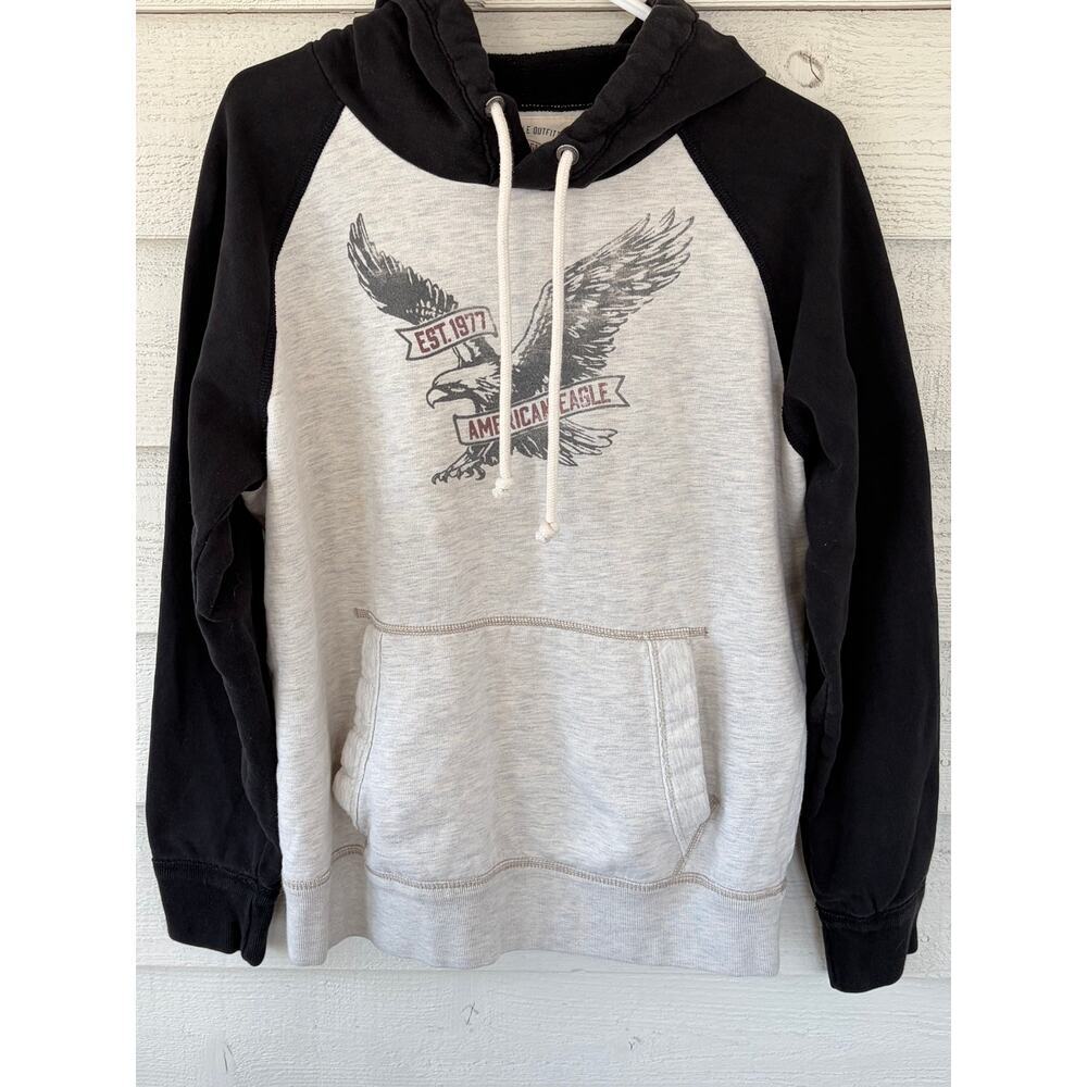 American Eagle Outfitters Vintage Graphic Hoodie Gray Black Mens M Eagle Logo - Picture 3 of 7